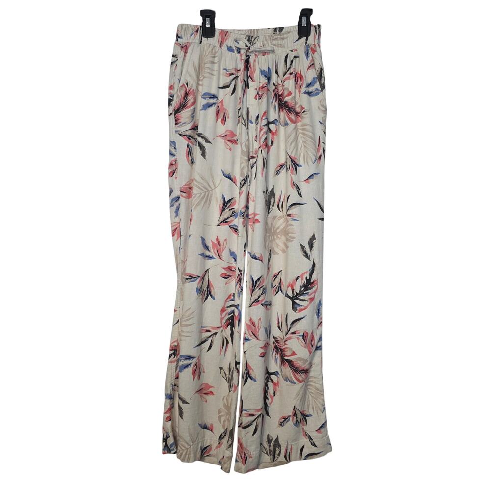 Briggs Linen Blend wide leg floral pants Elastic Waist Women's Boho Small